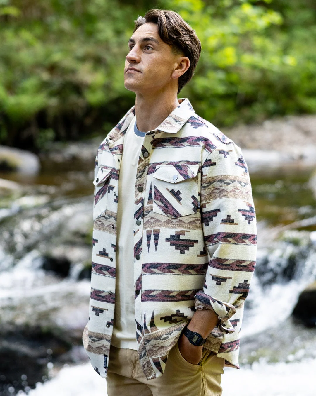 Asher Mens Jacquard Shirt in Cream - Image 2