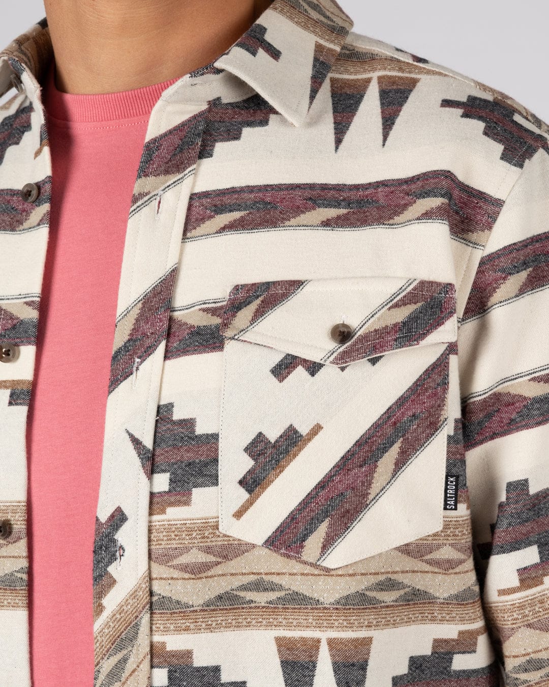 Asher Mens Jacquard Shirt in Cream - Image 5