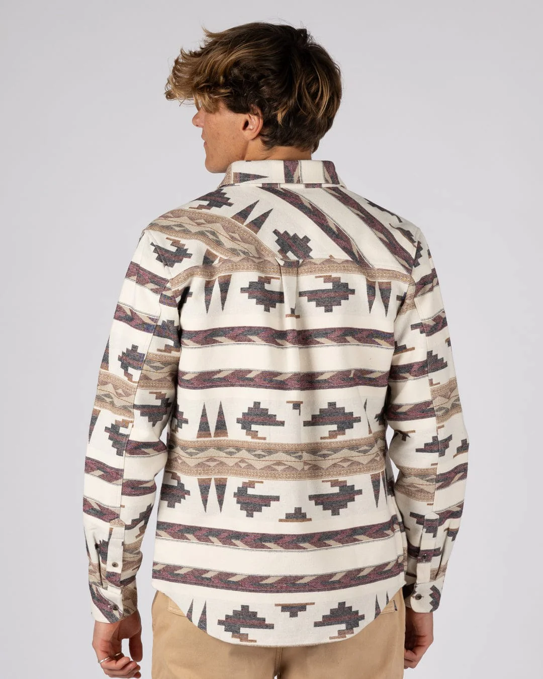 Asher Mens Jacquard Shirt in Cream - Image 6
