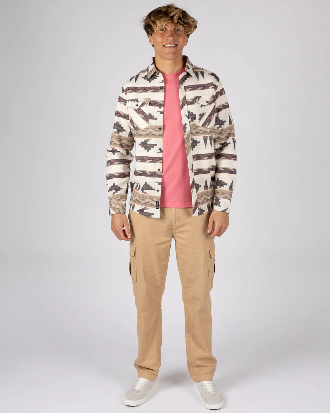 Asher Mens Jacquard Shirt in Cream - Image 7