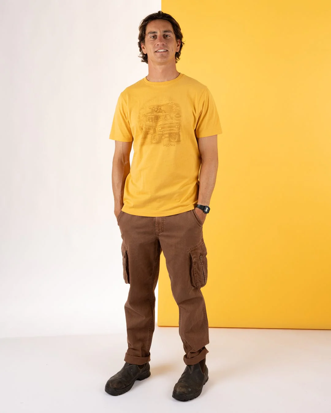 Axle Mens Short Sleeve T-Shirt in Yellow - Image 4