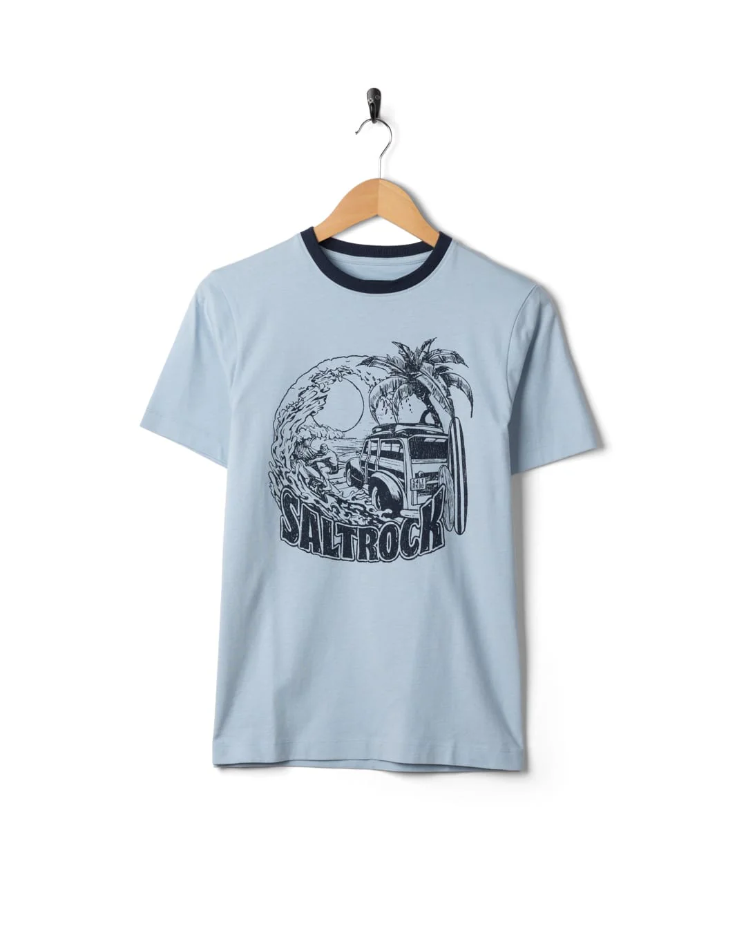 Beach Van Womens Short Sleeve Tee in Light Blue - Image 5