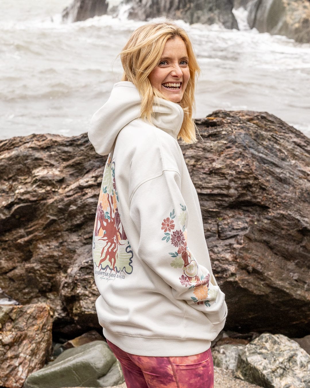 Better Days Womens Oversized Pop Hoodie in Cream - Image 2