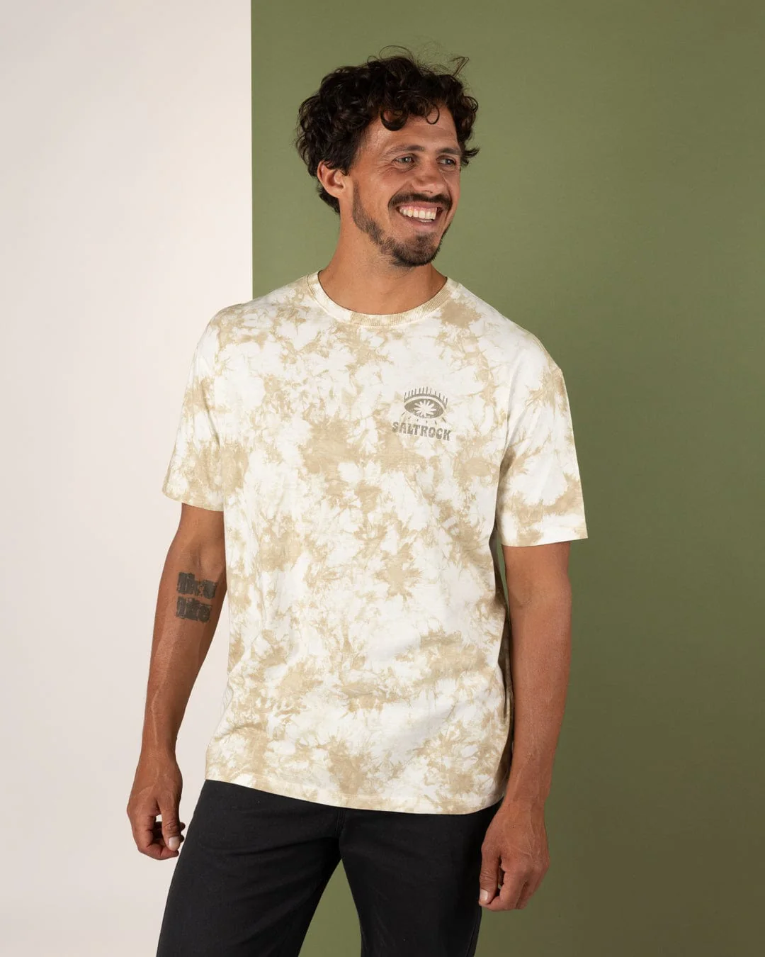 Block Icons Mens Oversized Tie Dye T-Shirt in Cream - Image 4