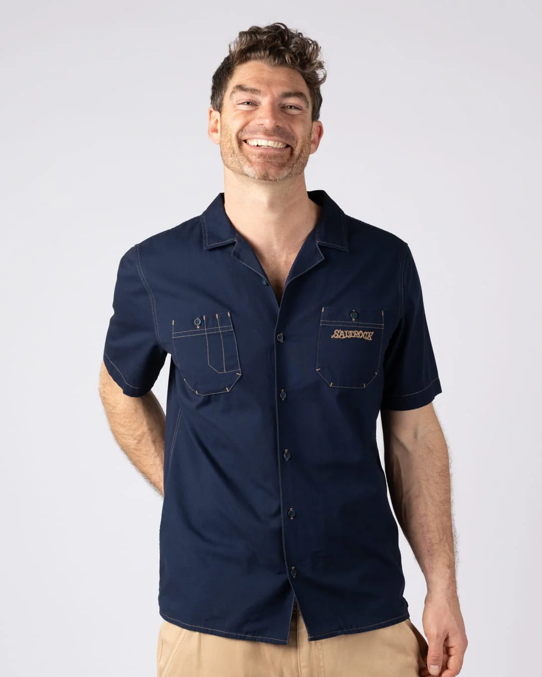 Boulevard Mens Short Sleeve Shirt in Blue - Image 2