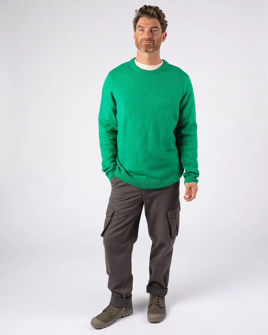 Bowen Mens Long Sleeve Crew Knit in Bright Green - Image 3