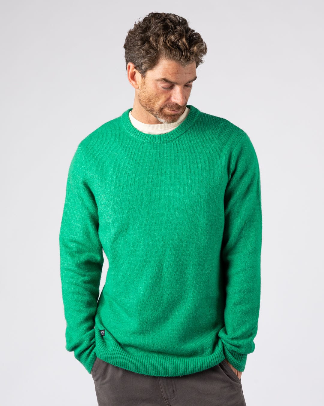 Bowen Mens Long Sleeve Crew Knit in Bright Green - Image 4
