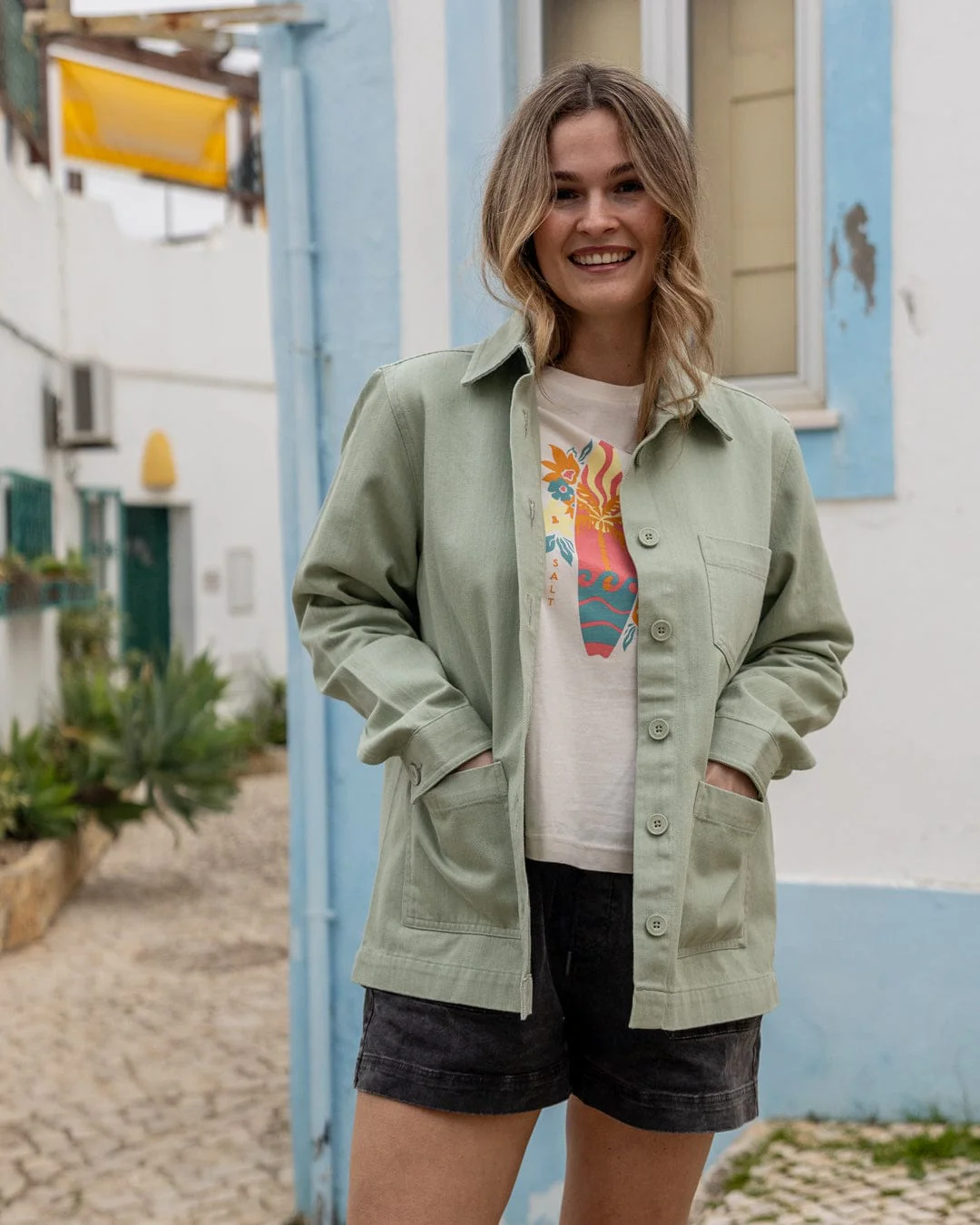 Braelyn Womens Twill Casual Jacket in Light Green - Image 3