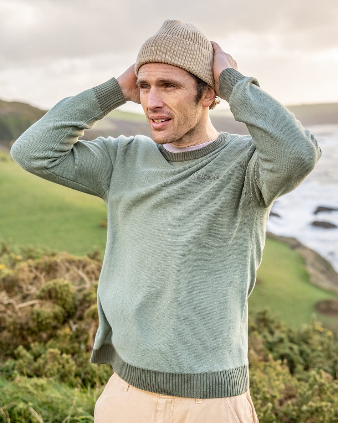 Callum Mens Knitted Jumper in Green - Image 4