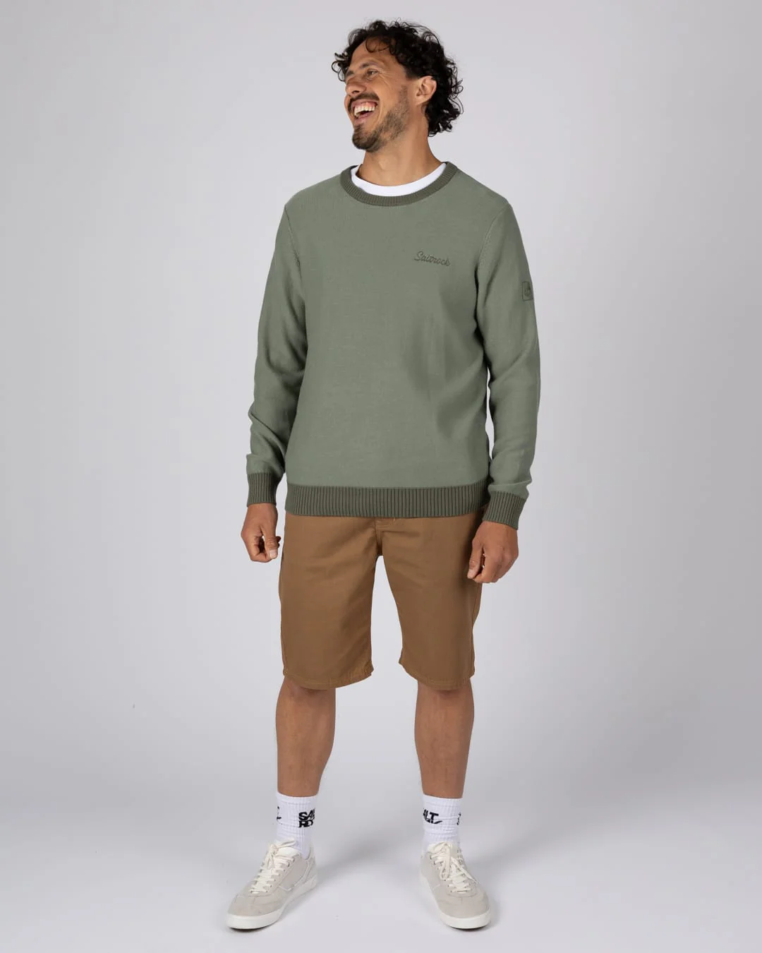 Callum Mens Knitted Jumper in Green - Image 5
