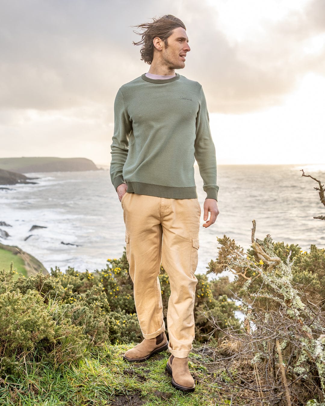 Callum Mens Knitted Jumper in Green - Image 6