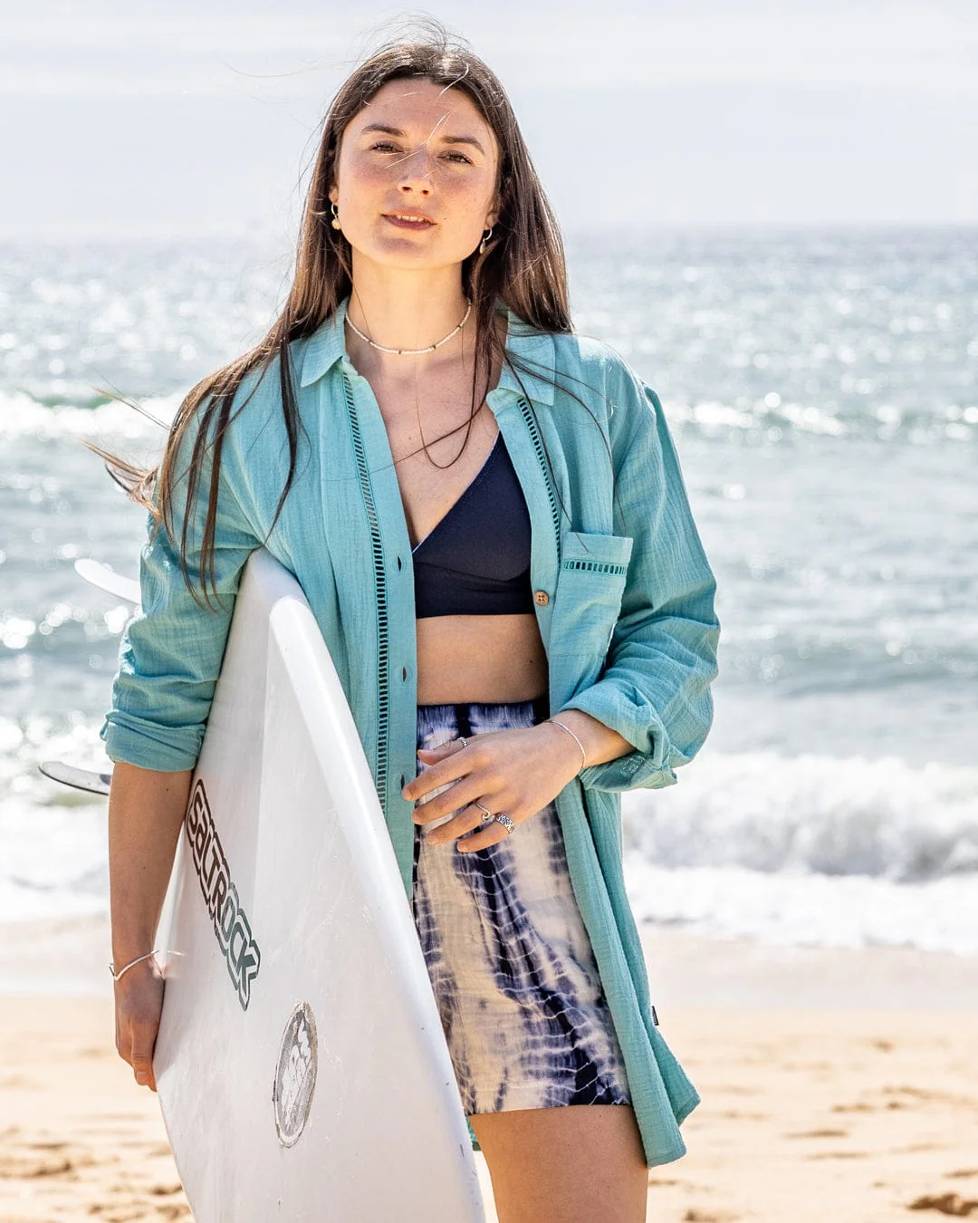 Calma Womens Oversized Beach Shirt in Blue - Image 3