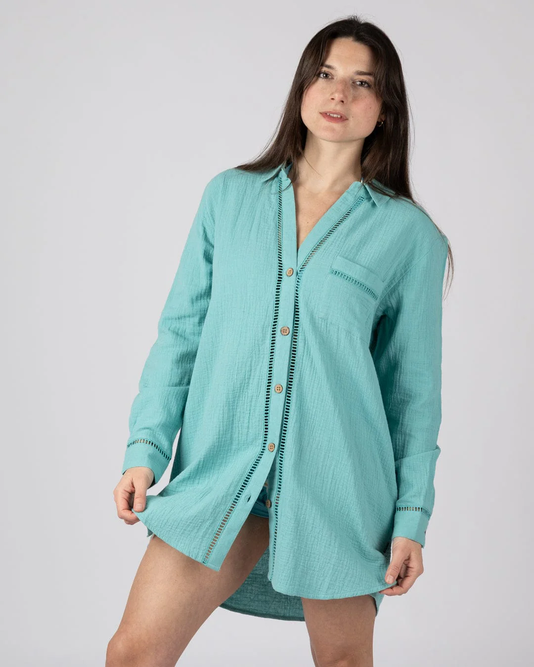 Calma Womens Oversized Beach Shirt in Blue - Image 4