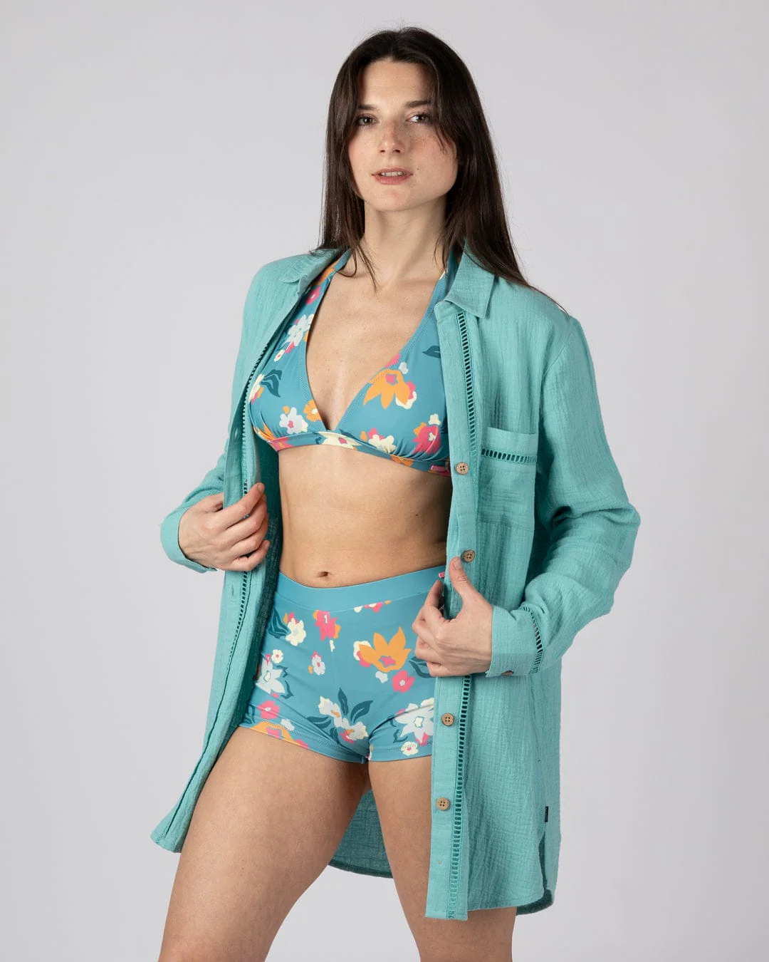 Calma Womens Oversized Beach Shirt in Blue - Image 7