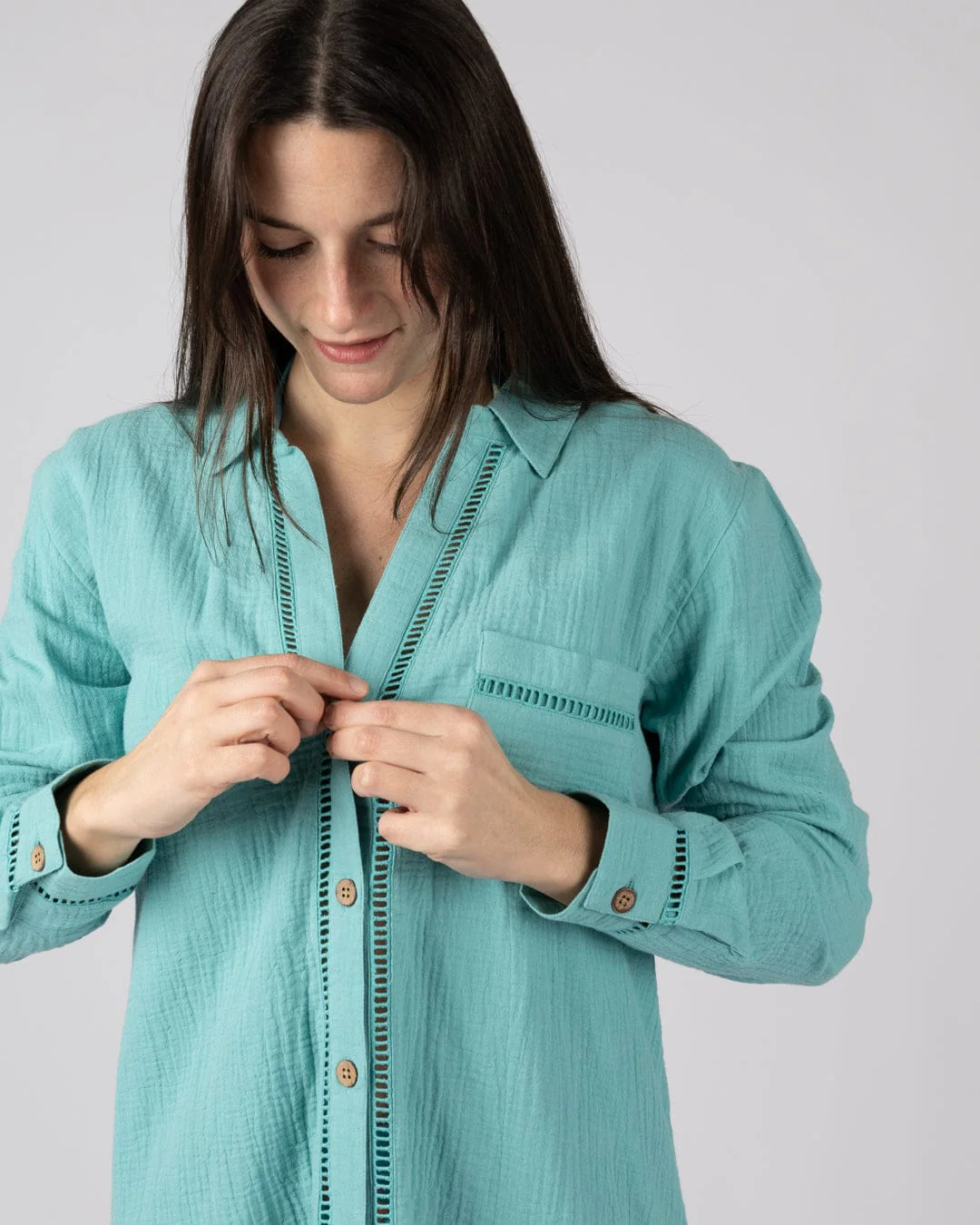 Calma Womens Oversized Beach Shirt in Blue - Image 9