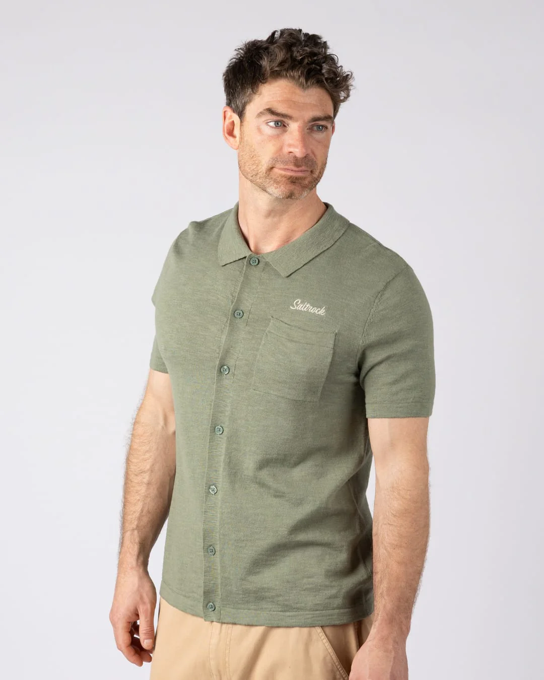 Caspian Mens Short Sleeve Shirt in Light Green - Image 2