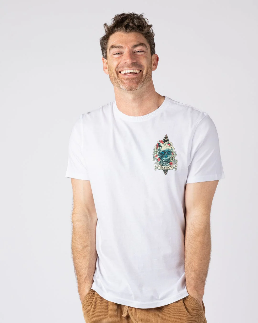 Dark Water Colour Mens Short Sleeve T-shirt in White - Image 2