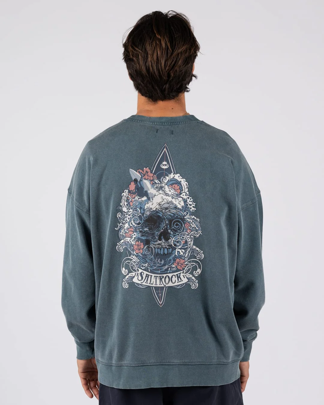Dark Water Mens Oversized Sweatshirt Top in Blue