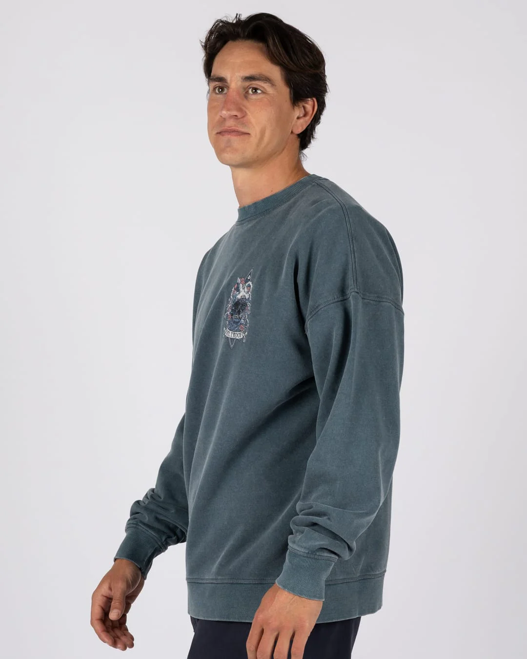 Dark Water Mens Oversized Sweatshirt Top in Blue - Image 2