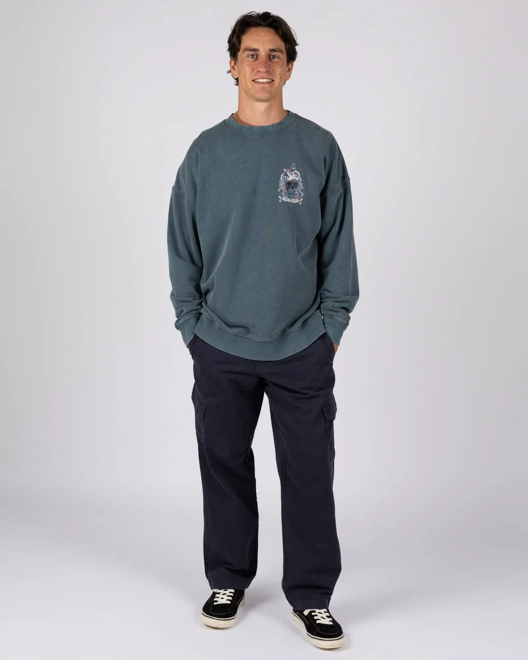 Dark Water Mens Oversized Sweatshirt Top in Blue - Image 4