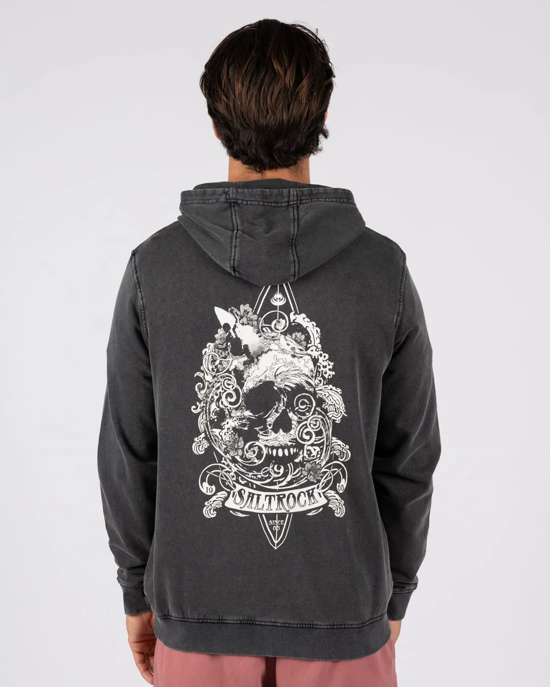 Dark Waters Mens Pop Hoodie in Dark Grey