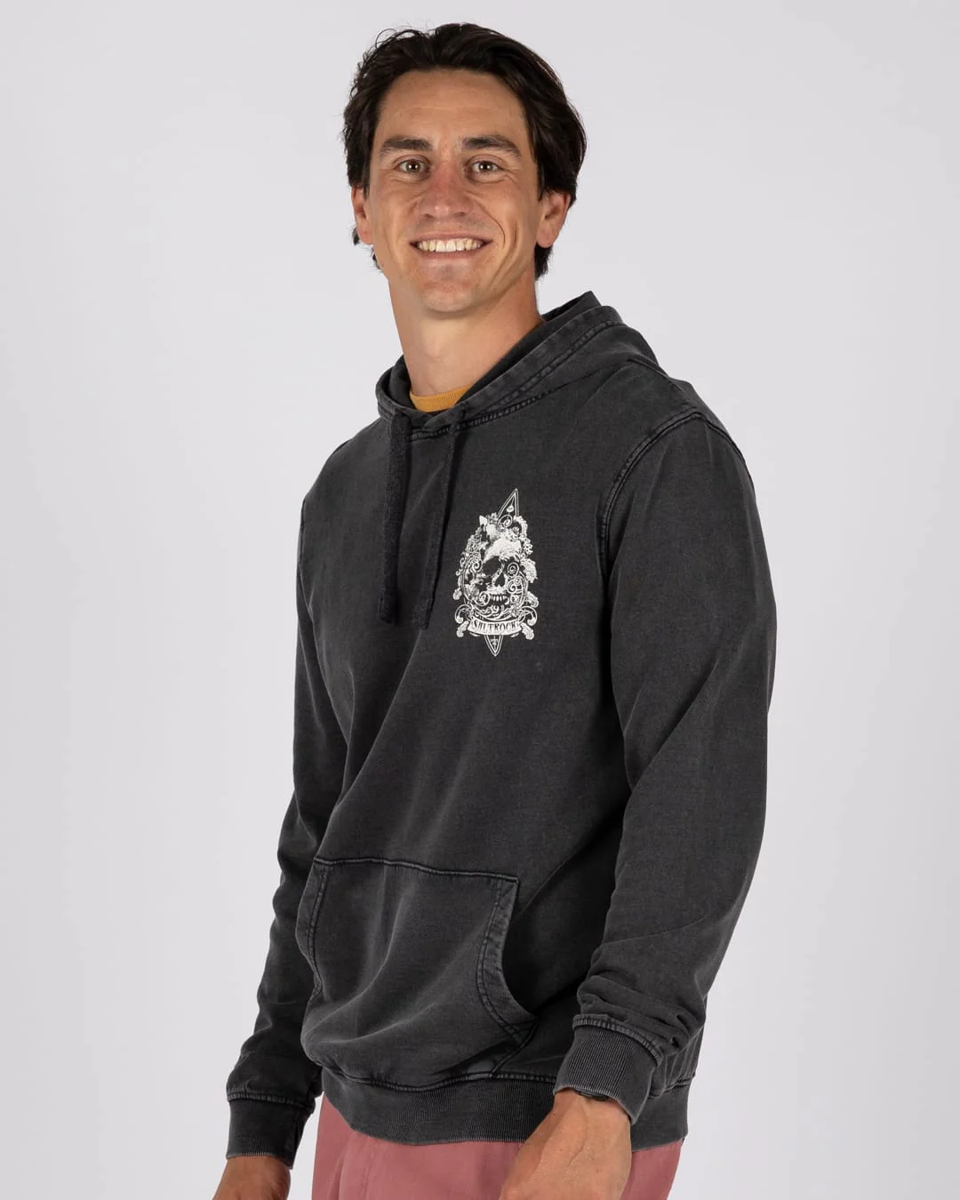 Dark Waters Mens Pop Hoodie in Dark Grey - Image 3