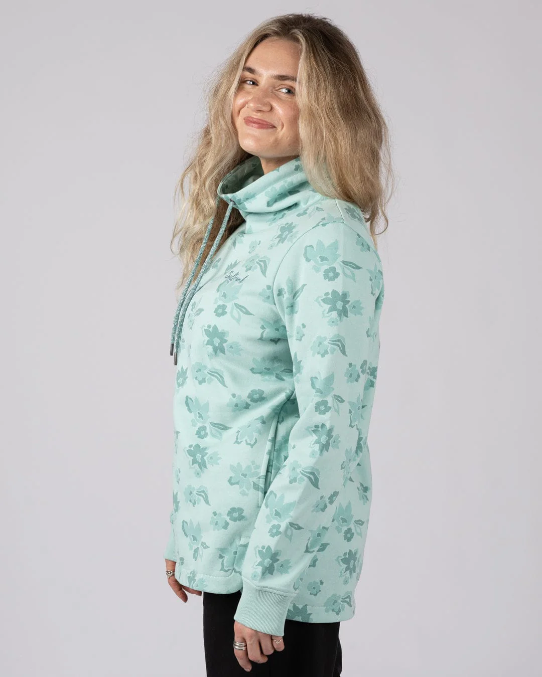 Daze Womens Funnel Neck Sweatshirt in Light Blue - Image 3