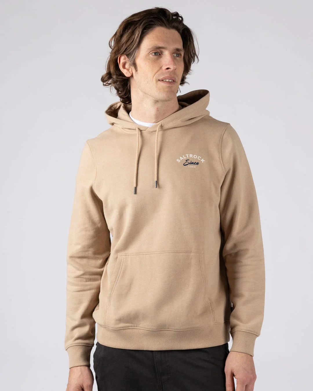 Deep Sea Flame Cornwall Mens Pop Hoodie in Beige - Image 3