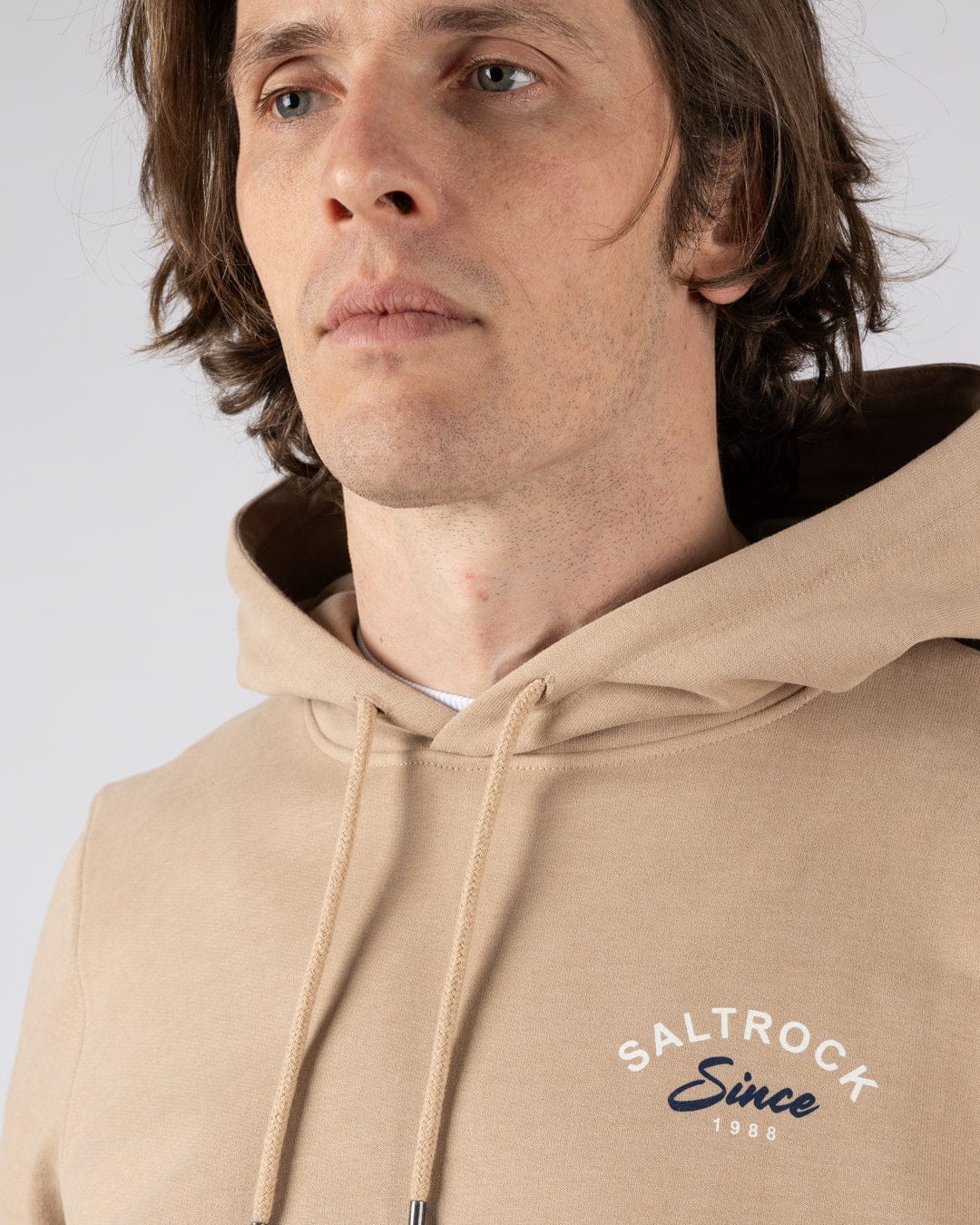 Deep Sea Flame Cornwall Mens Pop Hoodie in Beige - Image 6