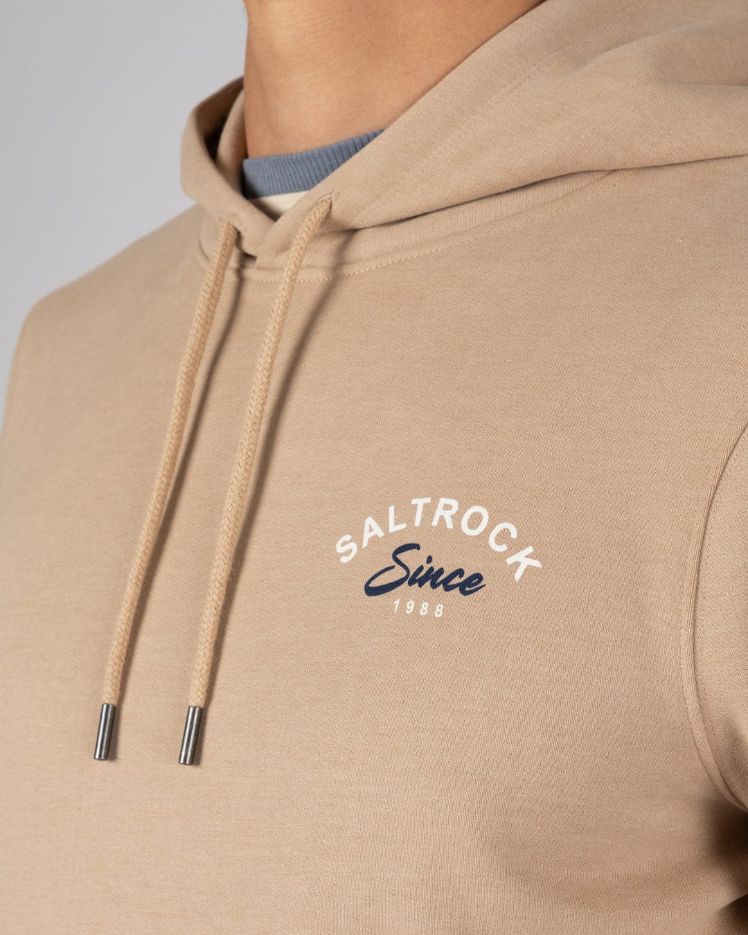 Deep Sea Flame Devon Mens Pop Hoodie in Beige - Image 4