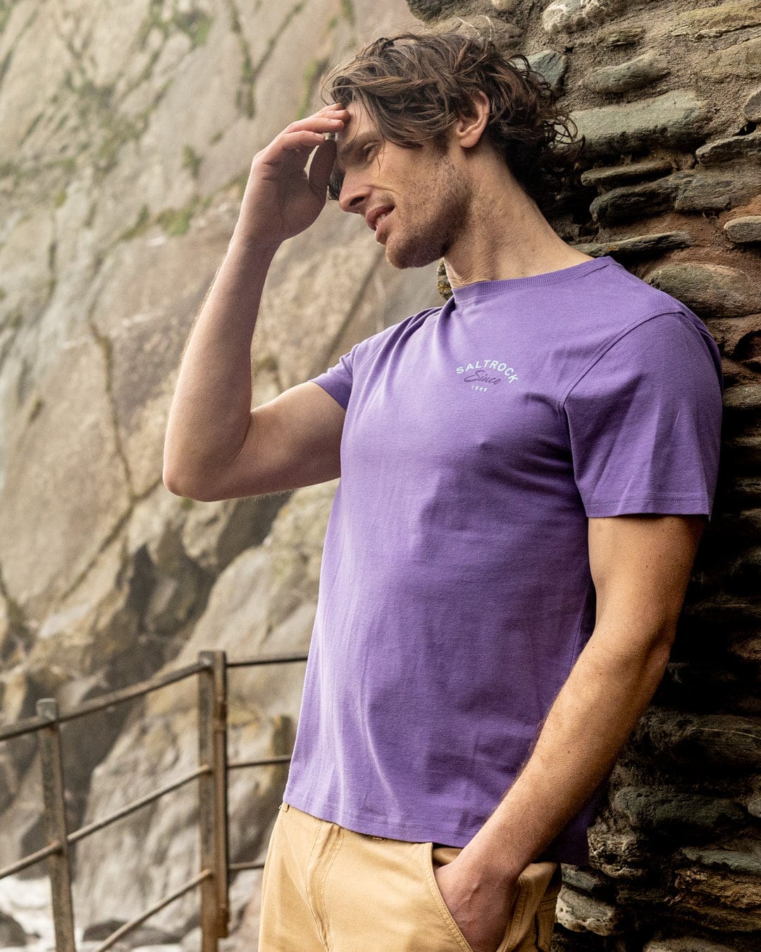 Deep Sea Flame Devon  Mens Short Sleeve T-Shirt in Purple - Image 4