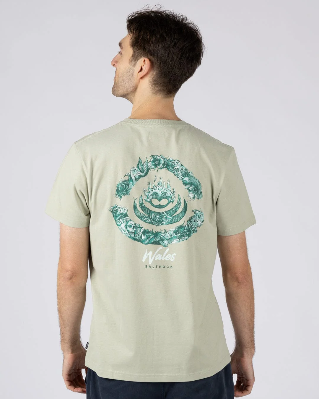 Deep Sea Flame Wales Mens Short Sleeve T-Shirt in Light Green