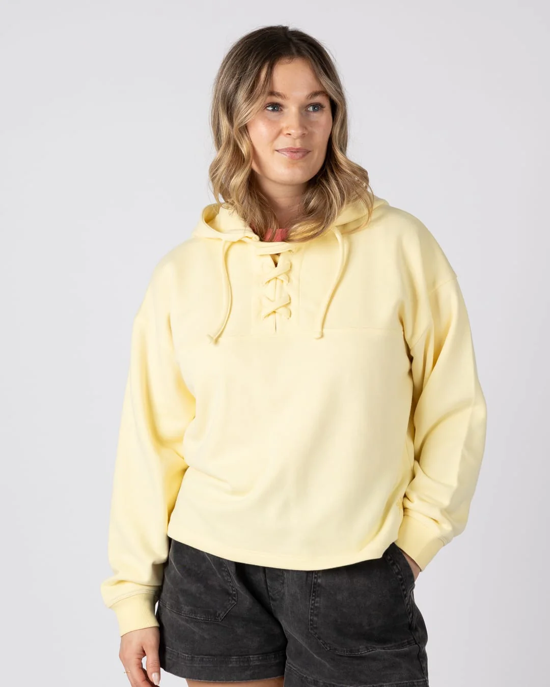 Delilah Womens Pop Hoodie in Light Yellow