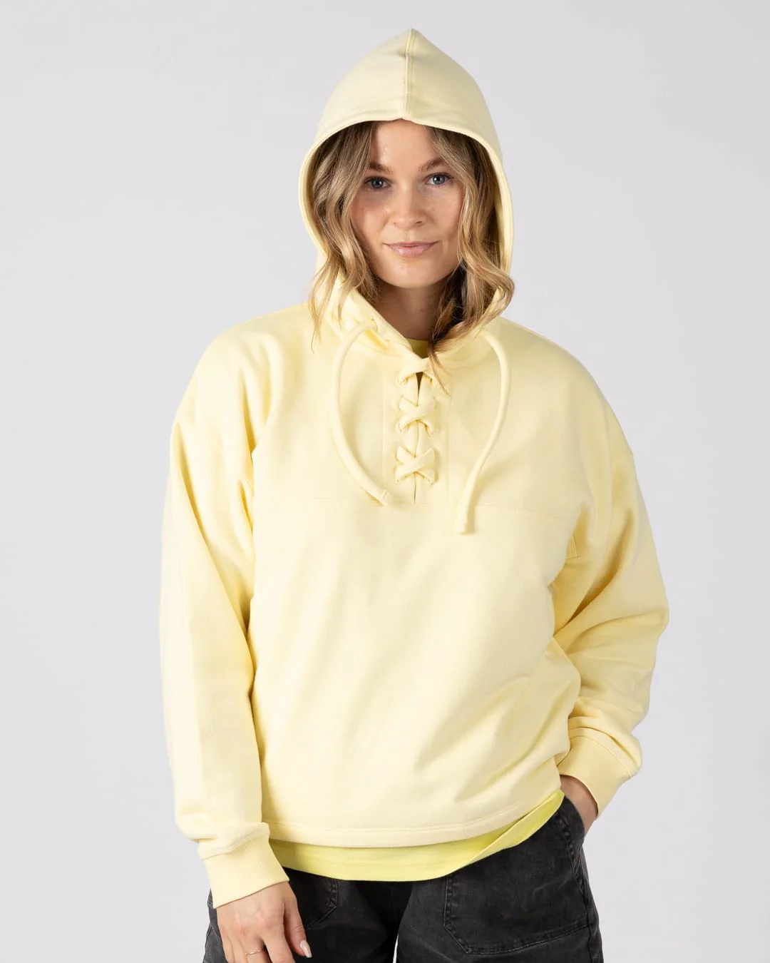 Delilah Womens Pop Hoodie in Light Yellow - Image 8