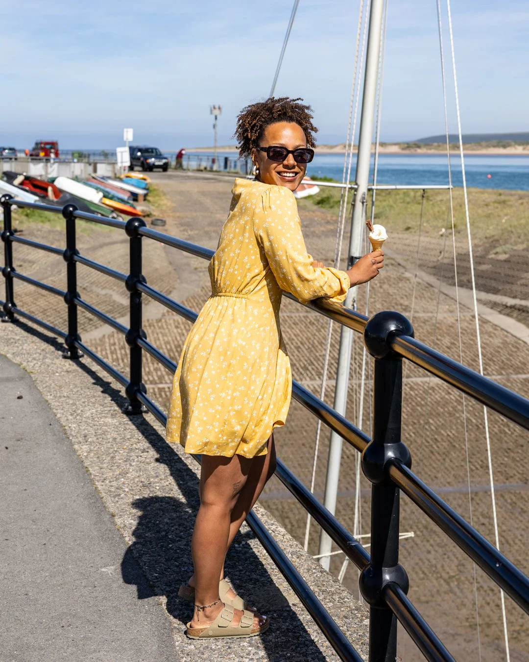 Drew Womens Ditsy Floral Wrap Dress in Gold - Image 5