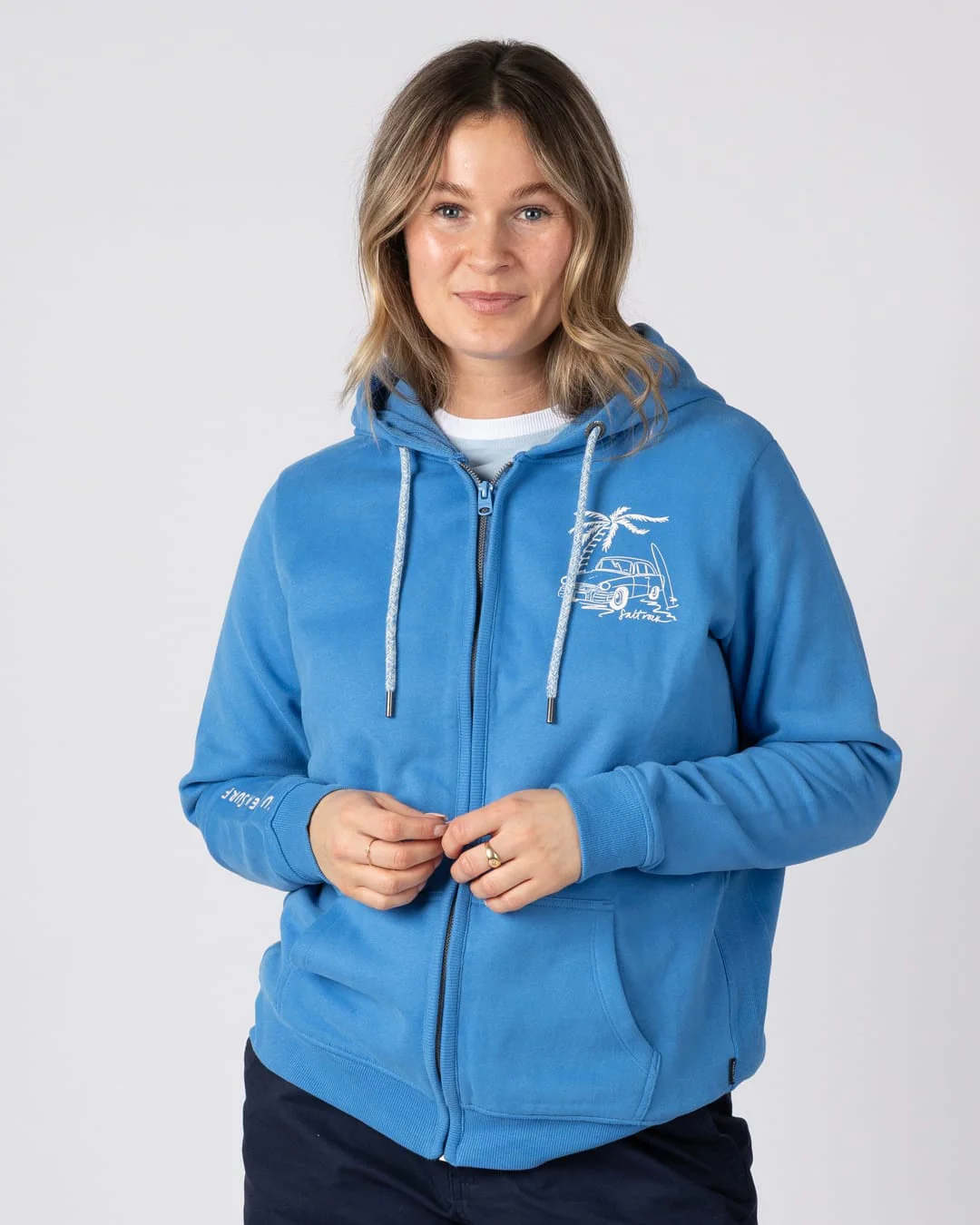 Driver Womens Zip Through Hoodie in Bright Blue - Image 2