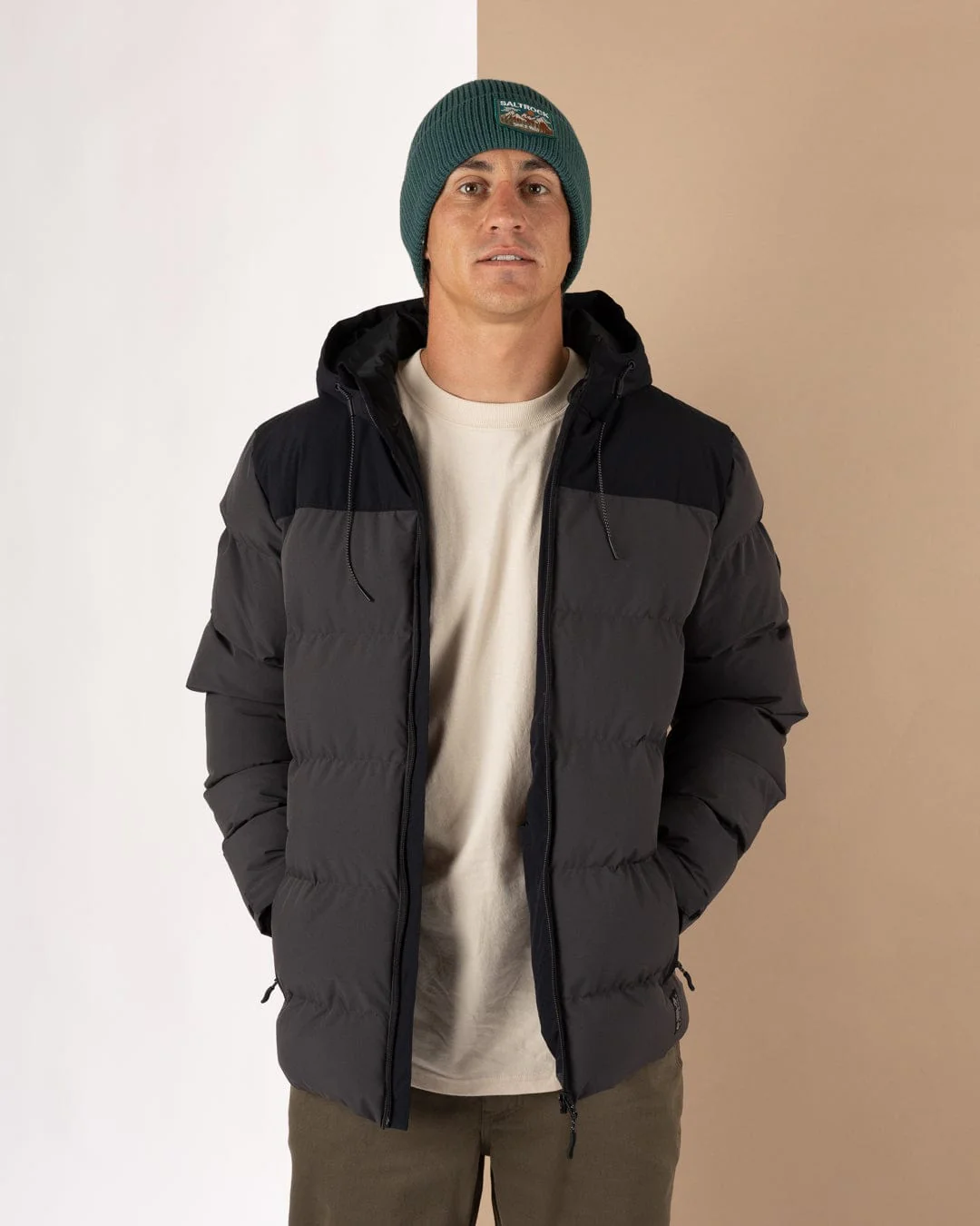 Dune Mens Water Resistant Padded Jacket in Black/Grey - Image 2