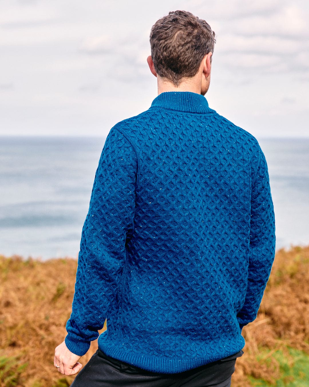 Flint Mens 1/4 Neck Zip Knit in Blue - Image 3