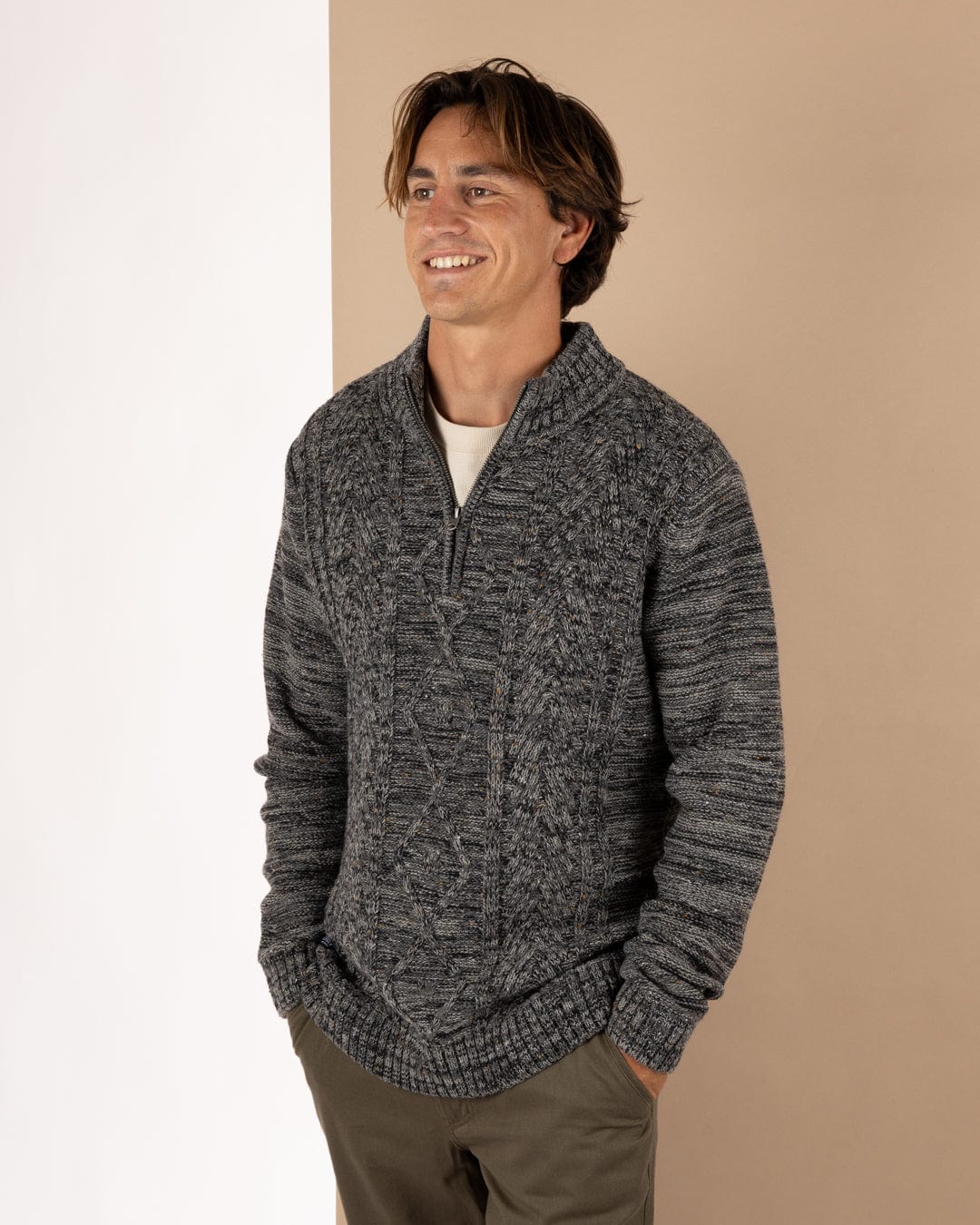 Flint 2 Mens 1/4 Neck Zip Knit in Dark Grey - Image 4
