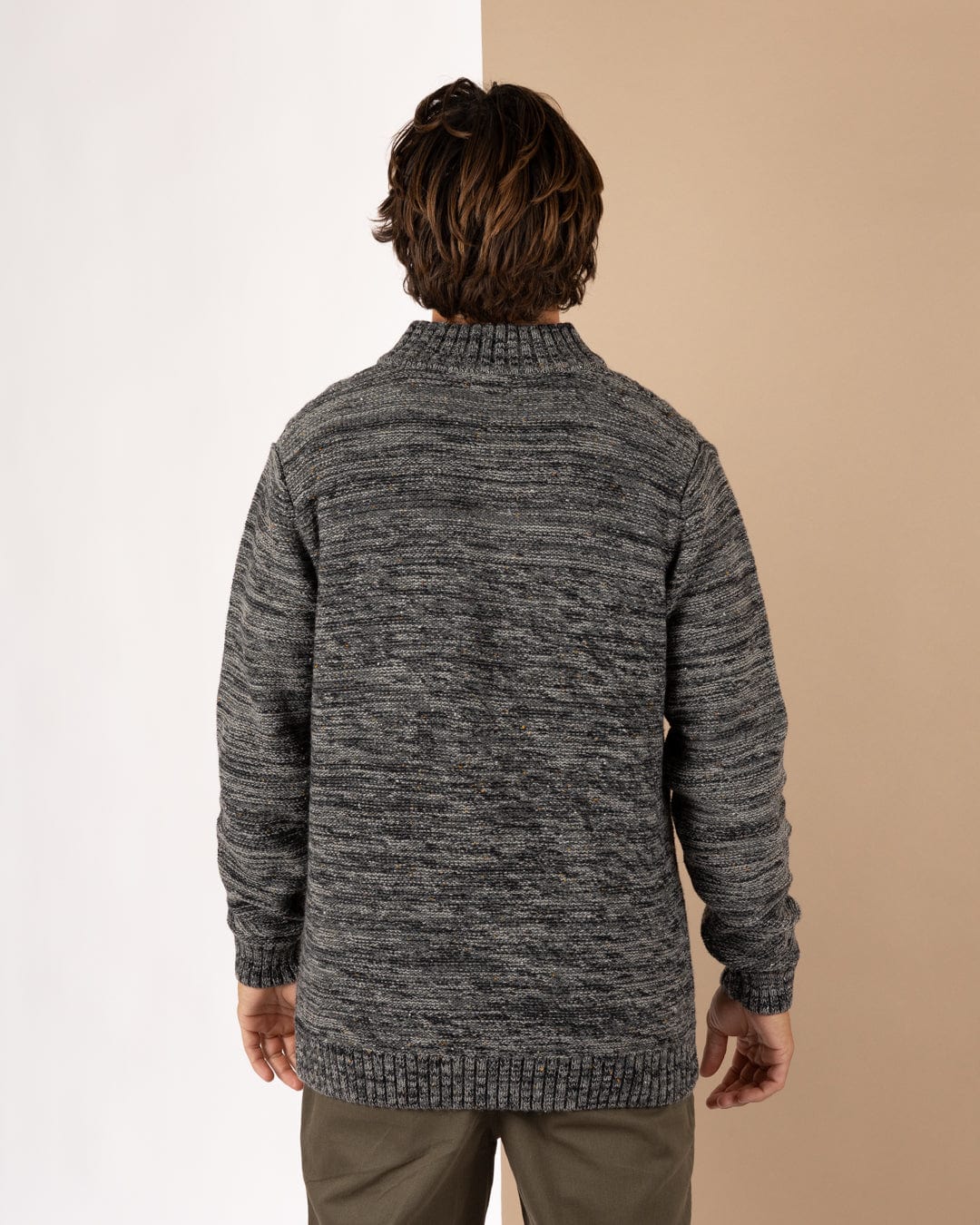 Flint 2 Mens 1/4 Neck Zip Knit in Dark Grey - Image 6