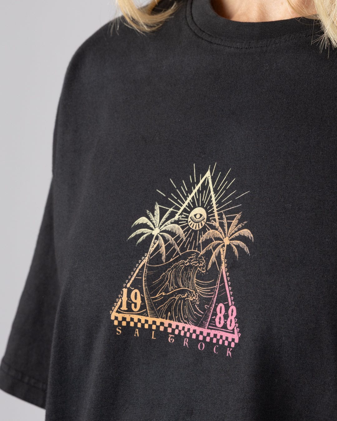 Free Wave Gradient Womens Oversized Short Sleeve T-Shirt in Black - Image 5