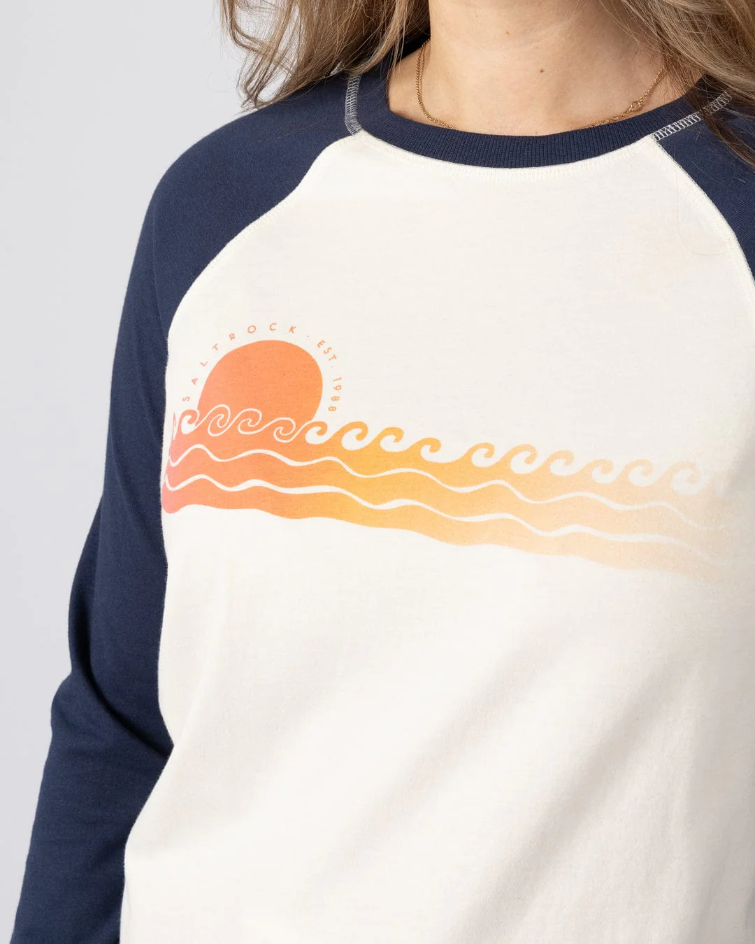 Golden Hour Womens Long Sleeve Raglan T-Shirt in Cream - Image 2