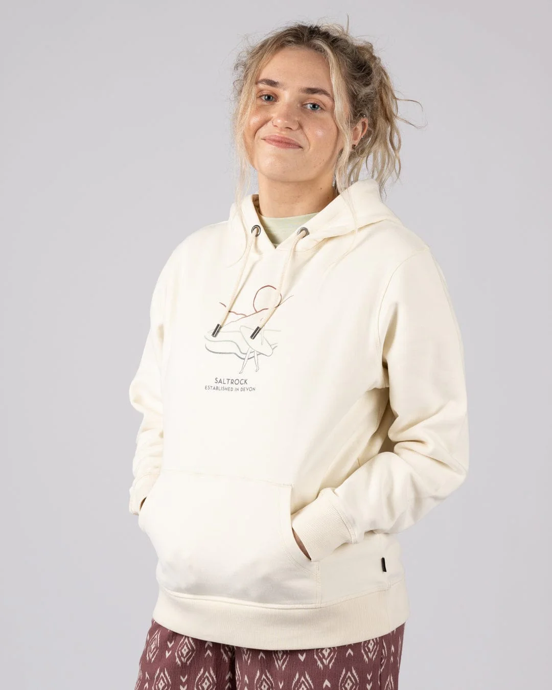 Happy Place Devon Womens Pop Hoodie in Cream - Image 4