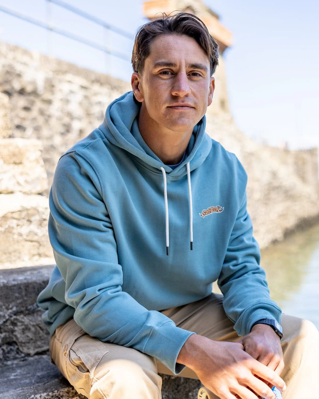 Heritage Logo  Mens Pop Hoodie in Blue - Image 2