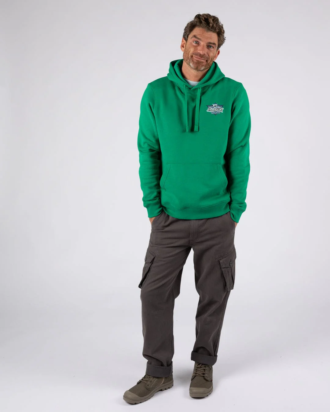 Heritage Shield Mens Pop Hoodie in Green - Image 9