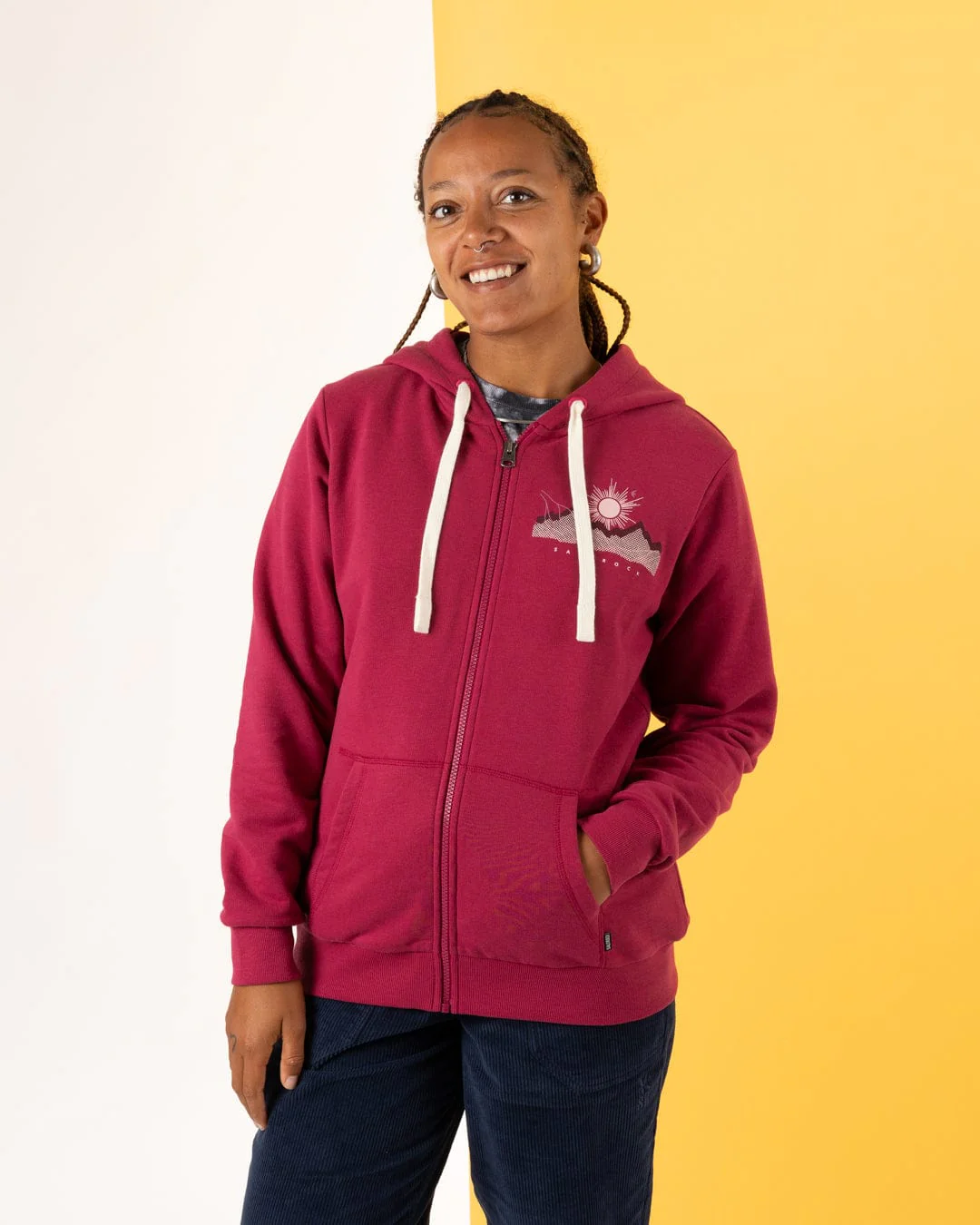 Horizon Womens Zip Hoodie in Dark Pink