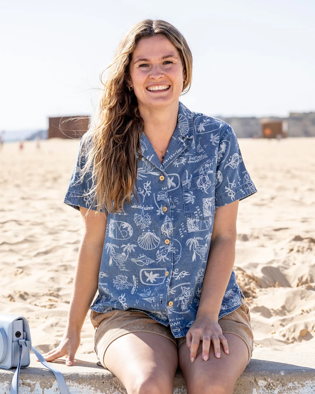 Island Life Womens Short Sleeve Shirt in Blue