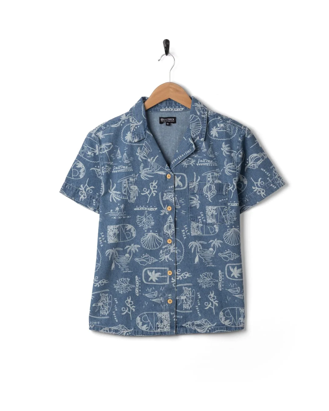 Island Life Womens Short Sleeve Shirt in Blue - Image 5