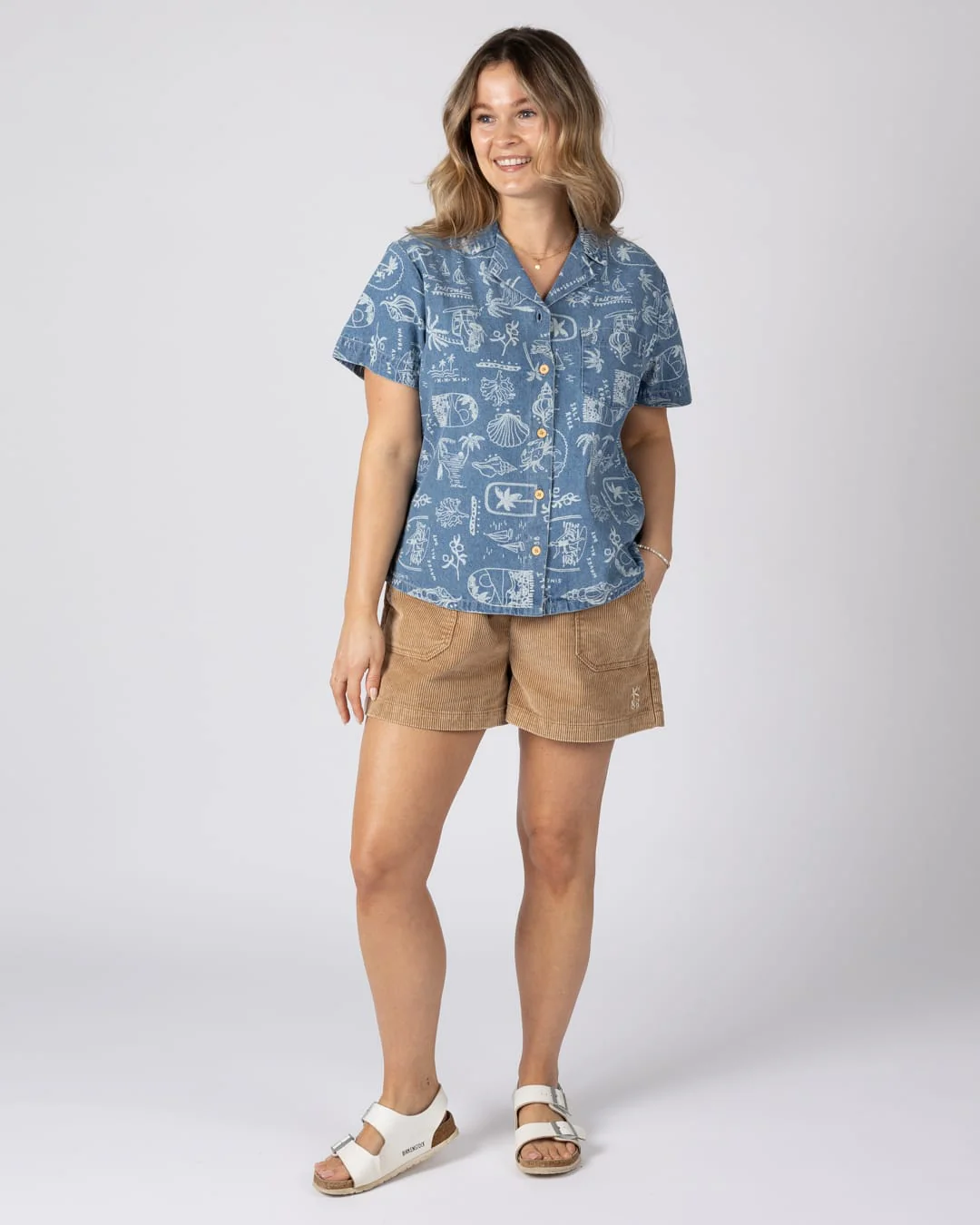 Island Life Womens Short Sleeve Shirt in Blue - Image 7