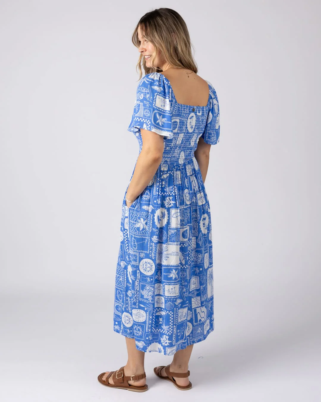 Island Tiles Womens Midi Dress in Bright Blue - Image 6